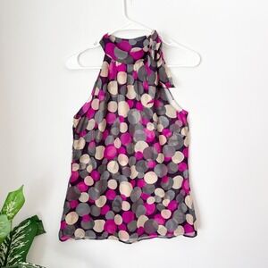Monsoon Silk Halter Top Magenta Purple Polka Dot Bow Tie Blouse UK 10 EUR 38